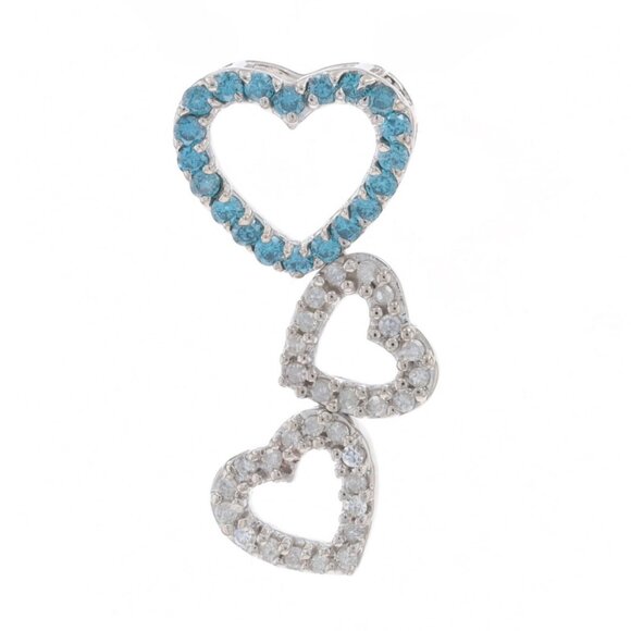 White Gold Fancy Blue Diamond Heart Trio Pendant - 14k Round .50ctw Love Treated